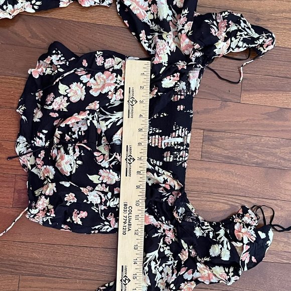 New Free People Hilary Printed Top Black Combo Size Medium - Picture 10 of 15